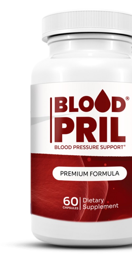 BloodPril bottle, a nitric-oxide amino acid blood pressure support supplement