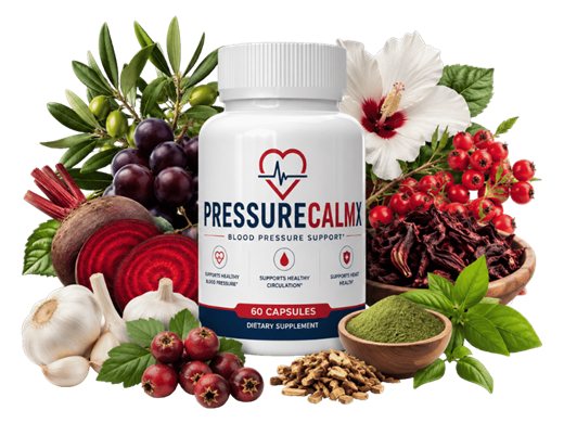 PressureCalmX bottle, a multi-botanical blood pressure support supplement